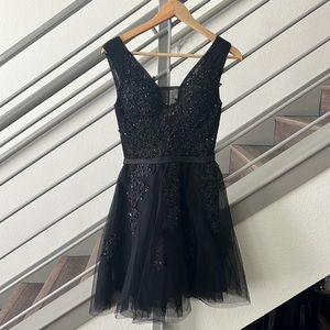 NWT Black Lace Up Beaded Chiffon Dress- size 2/4